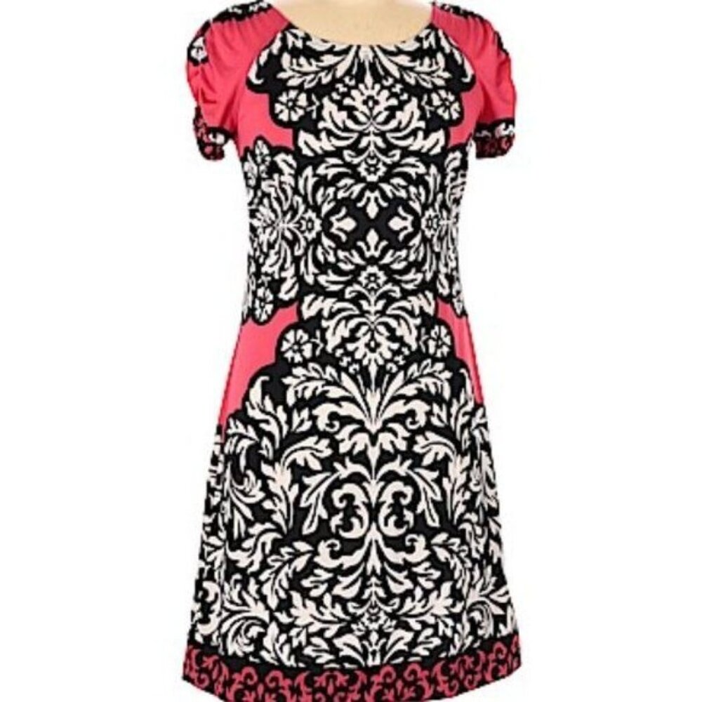 INC International Concepts Filigree Pattern Ruched Short Sleeve Dress Size Small